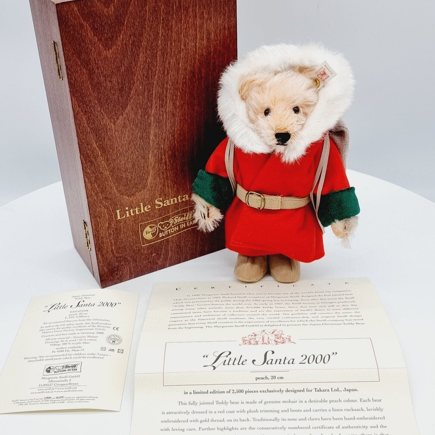 Steiff 675348 Teddybär Little Santa 2000 limitiert 2500 20 cm Mohair