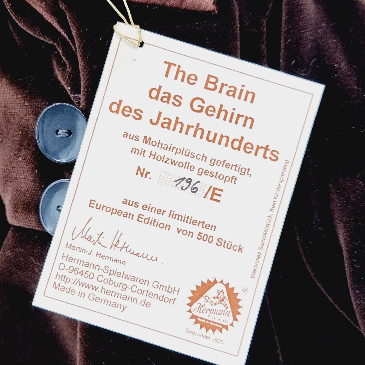 Hermann Coburg 19047-7 Teddybär Albert Einstein The Brain limitiert 500 35 cm