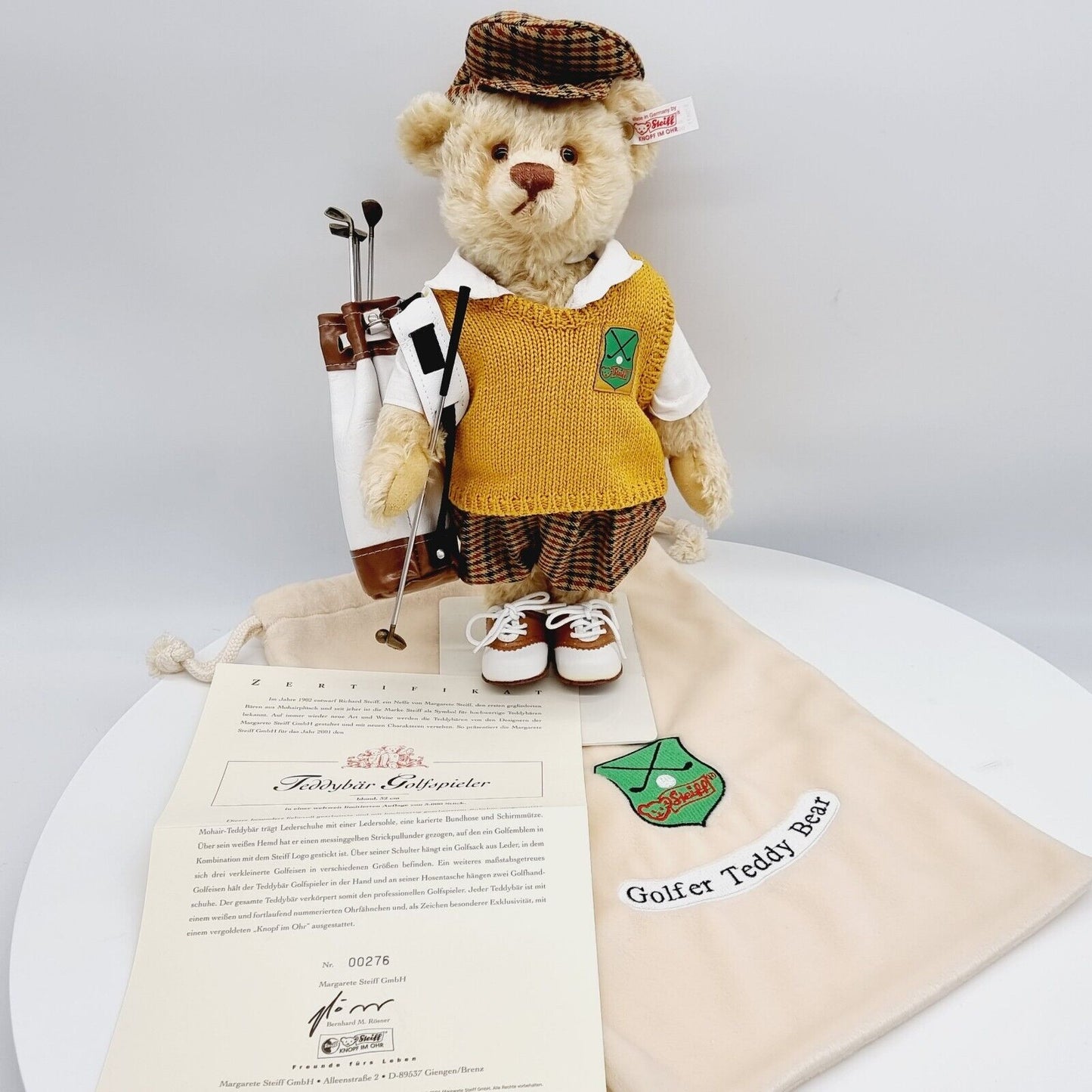 Steiff 670671 Teddybär Golfspieler limitiert 3000 aus 2001 32 cm Mohair