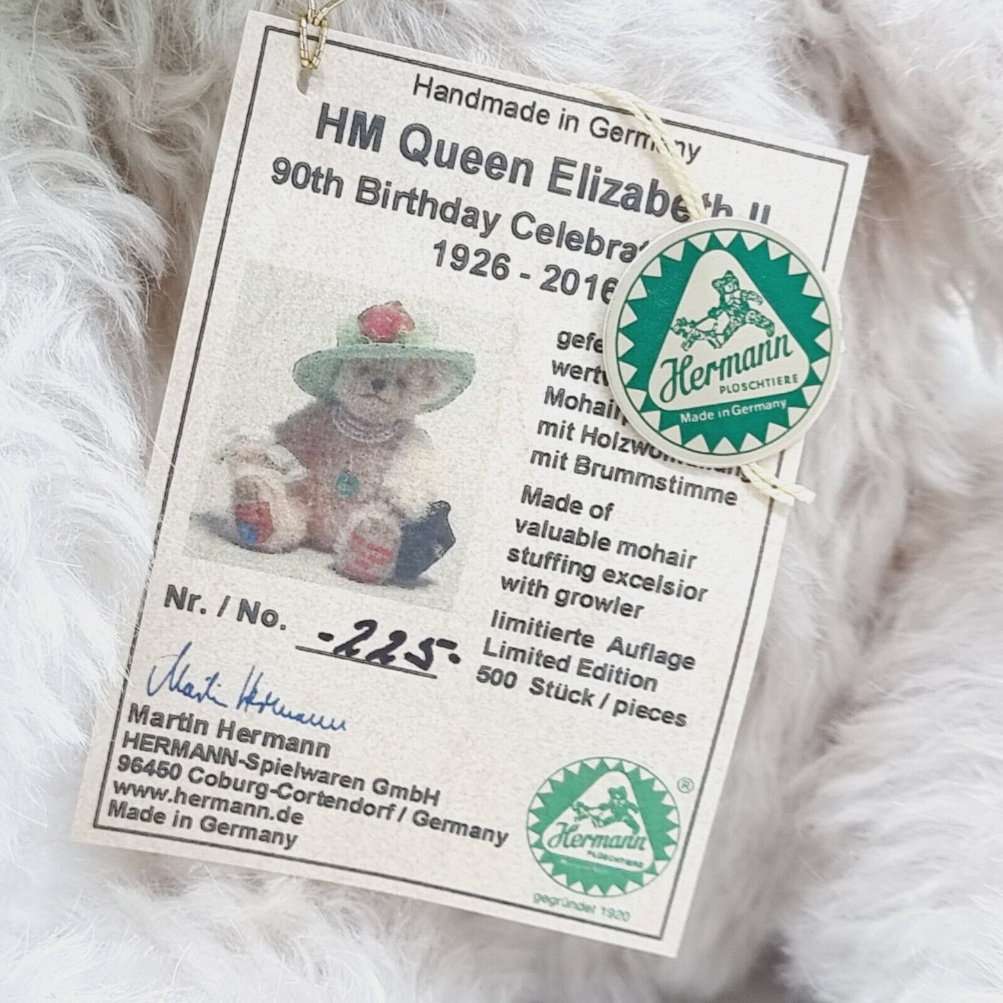 Hermann Coburg HM Queen Elizabeth II 90. Geburtstag 35 cm Mohair limitiert 500