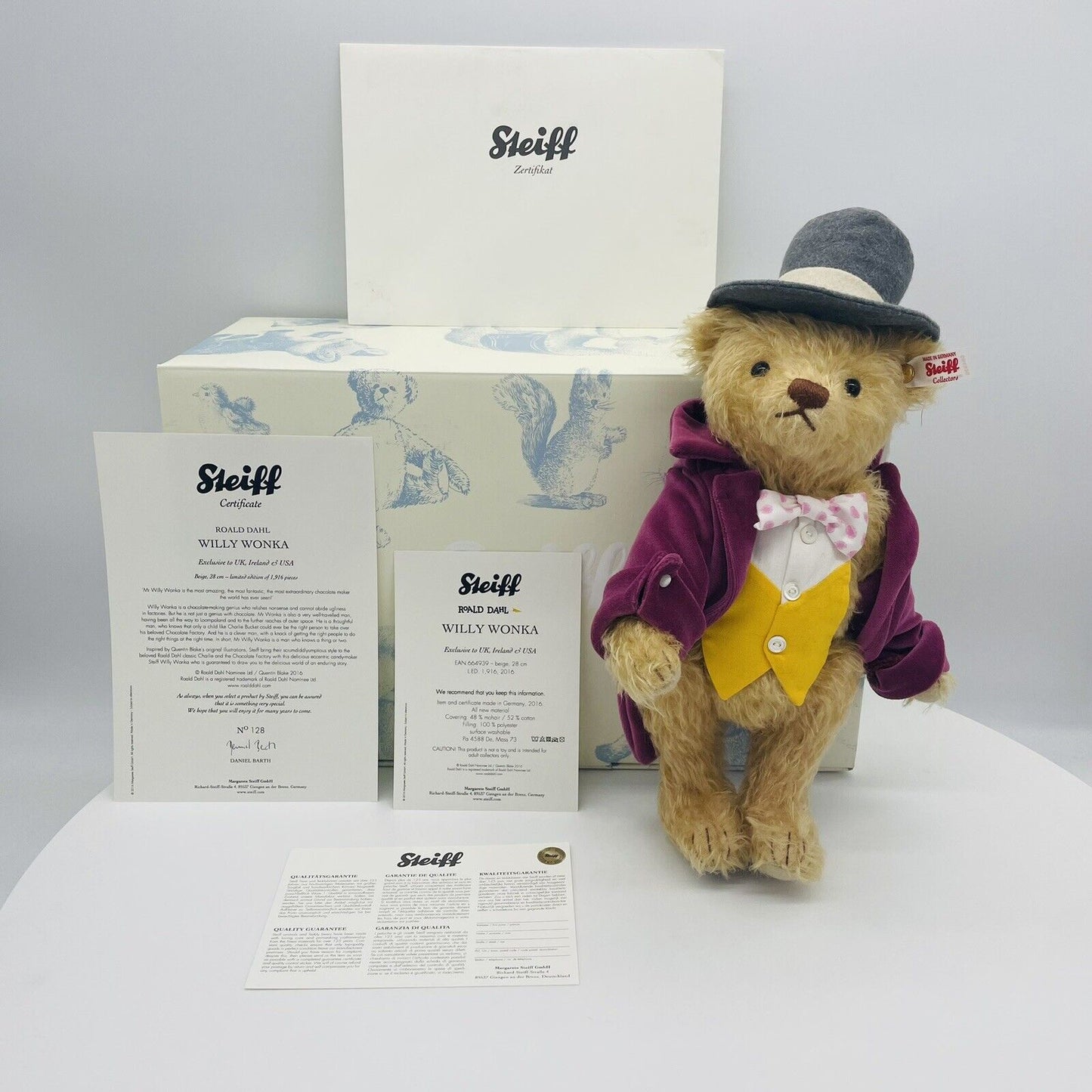 Steiff Teddybär Willy Wonka 664939 limitiert 1916 aus 2016 UK und Irland 28cm