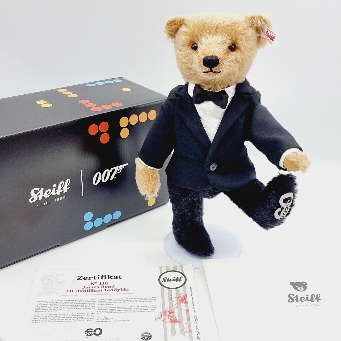 Steiff 007606 Teddybär James Bond 60. Jubiläum limitiert 1962 aus 2022 31 cm