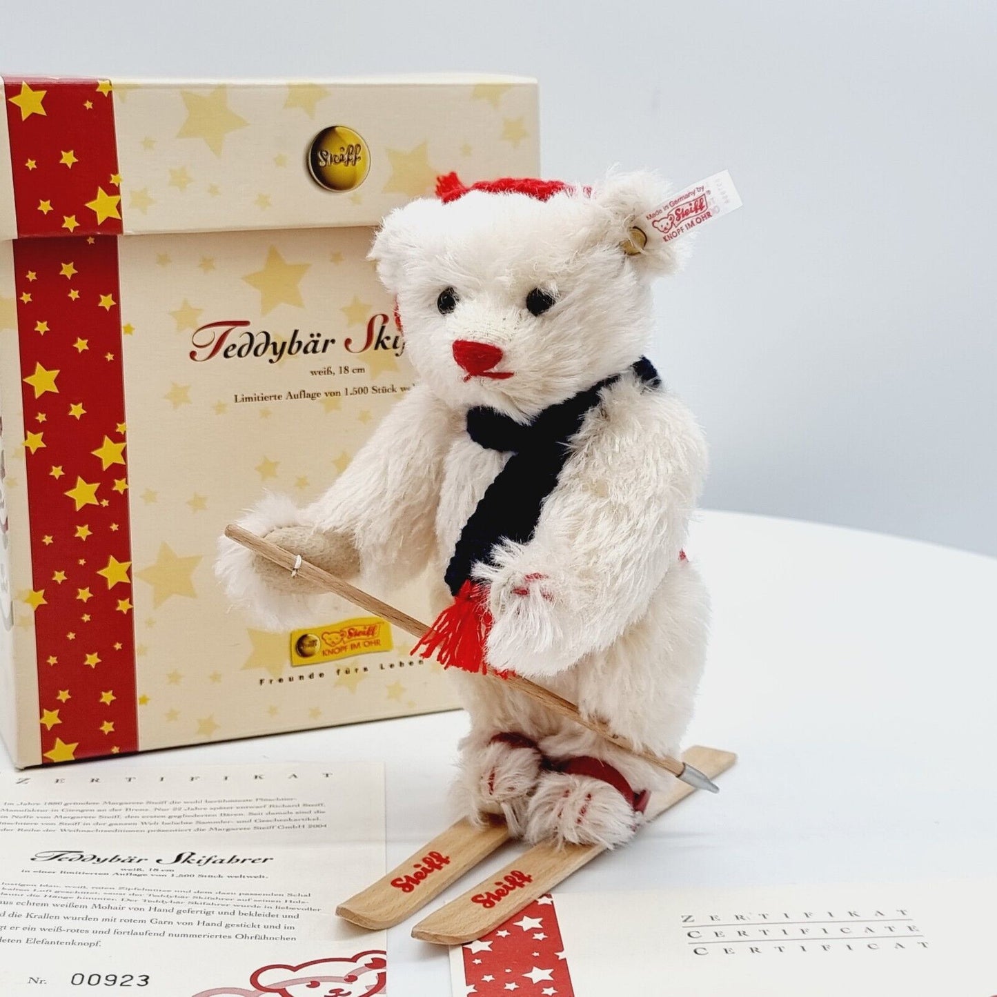 Steiff 037696 Teddybär Skifahrer weiß 18 cm limitiert 1500 Jahr 2004