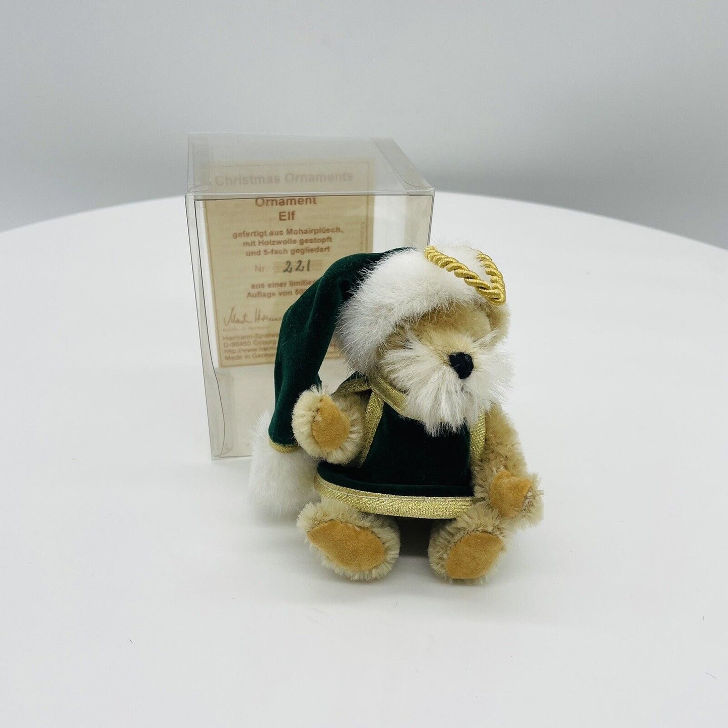 Hermann Coburg Weihnachtsornament Teddybär Elf limitiert 500 11cm Mohair