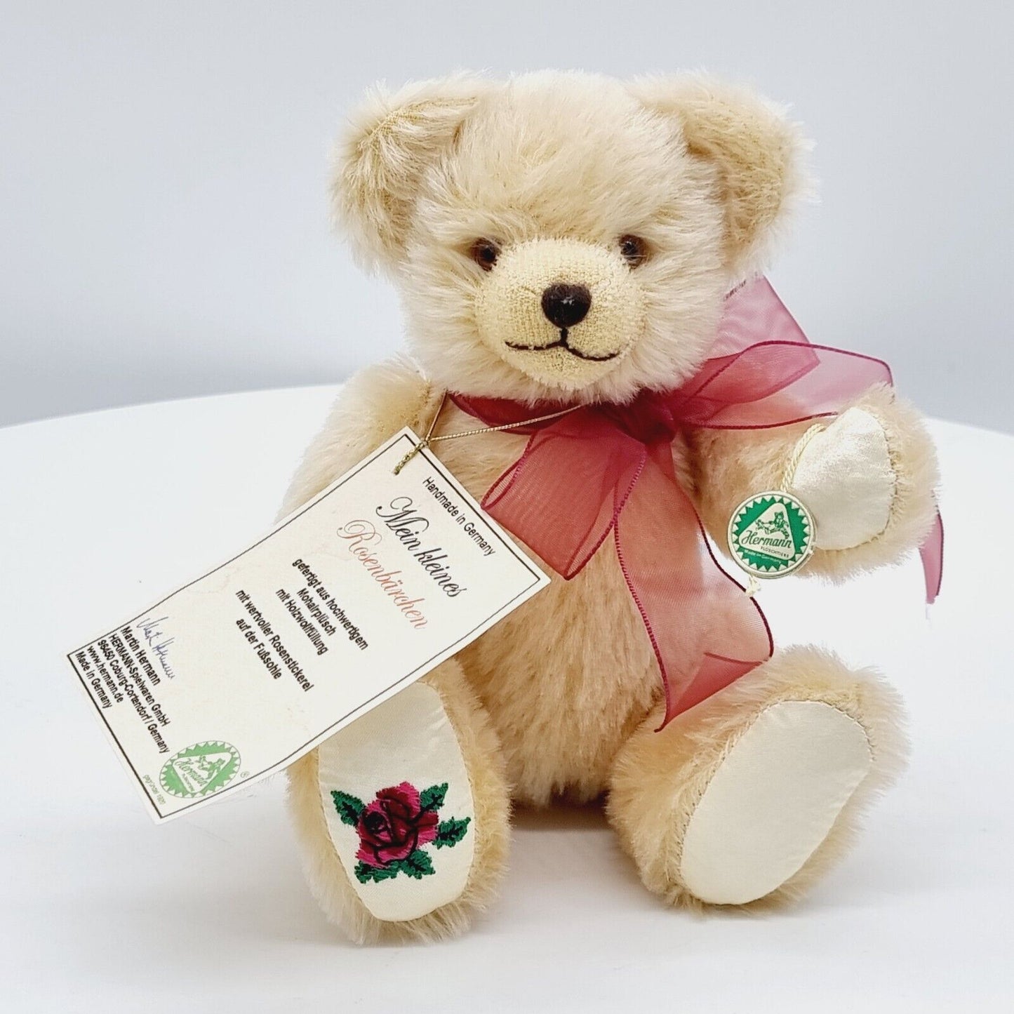 Hermann Coburg Teddybär Mein kleines Rosenbärchen 23 cm Mohair