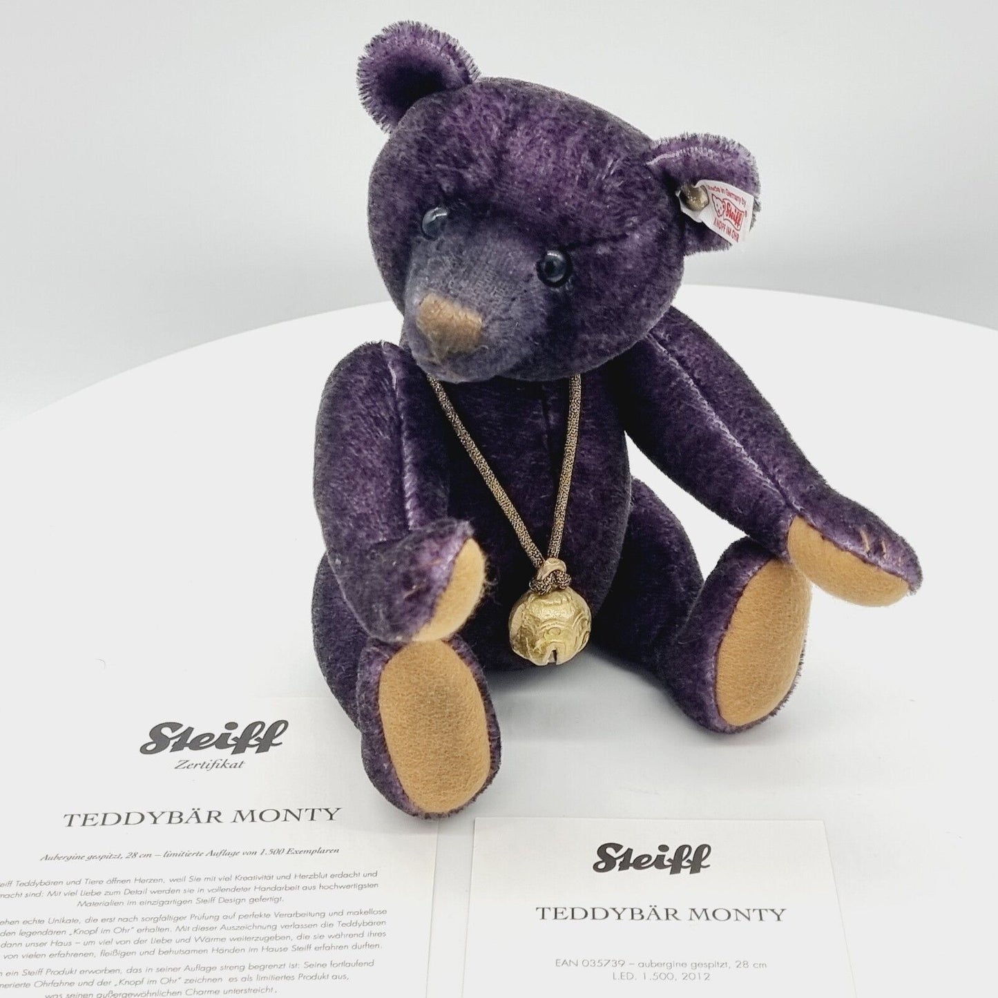 Steiff 035739 Teddybär Monty limitiert 1500 aus 2012 28 cm Mohair aubergine