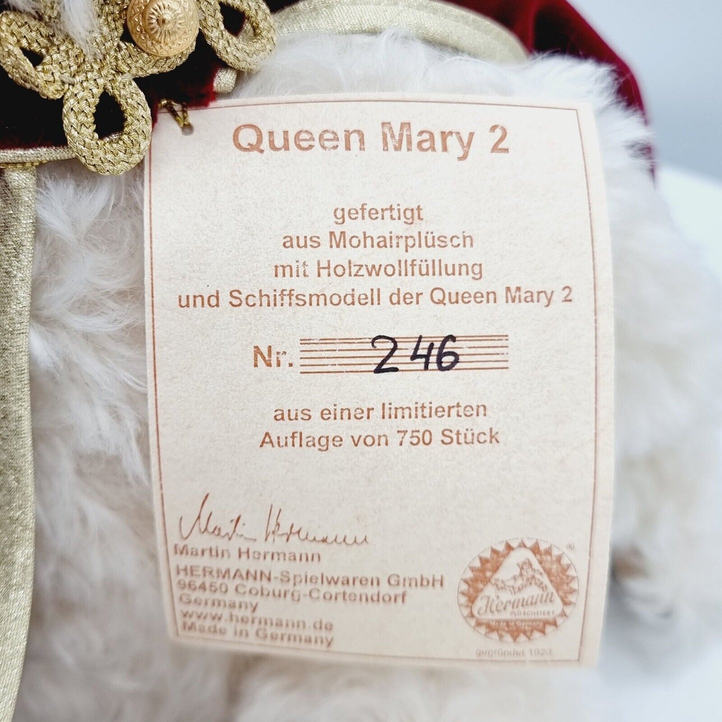 Hermann Coburg Teddybär Queen Mary II Celebration Bear limitiert 950 Mohair