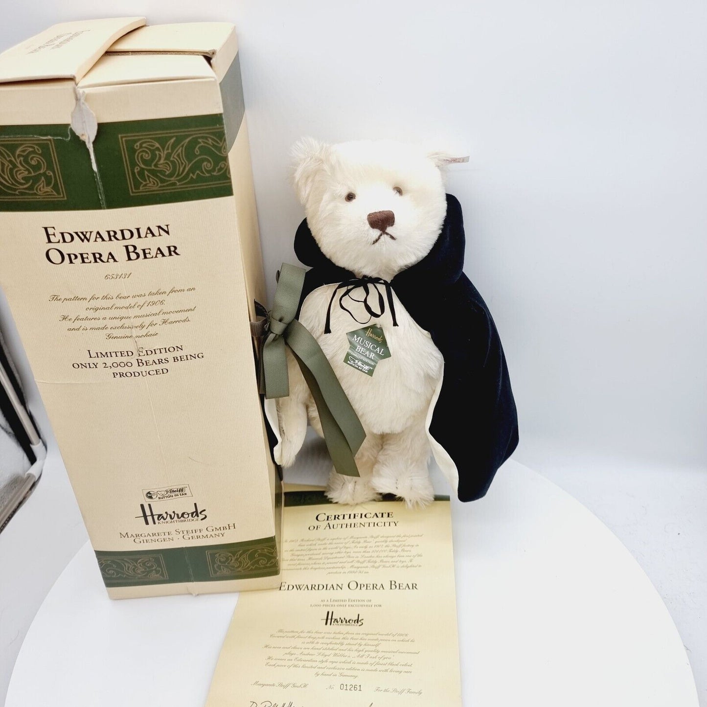 653131 Steiff Musical Bear Edwardian Opera Bear 38 cm limitiert weiß Musikwerk
