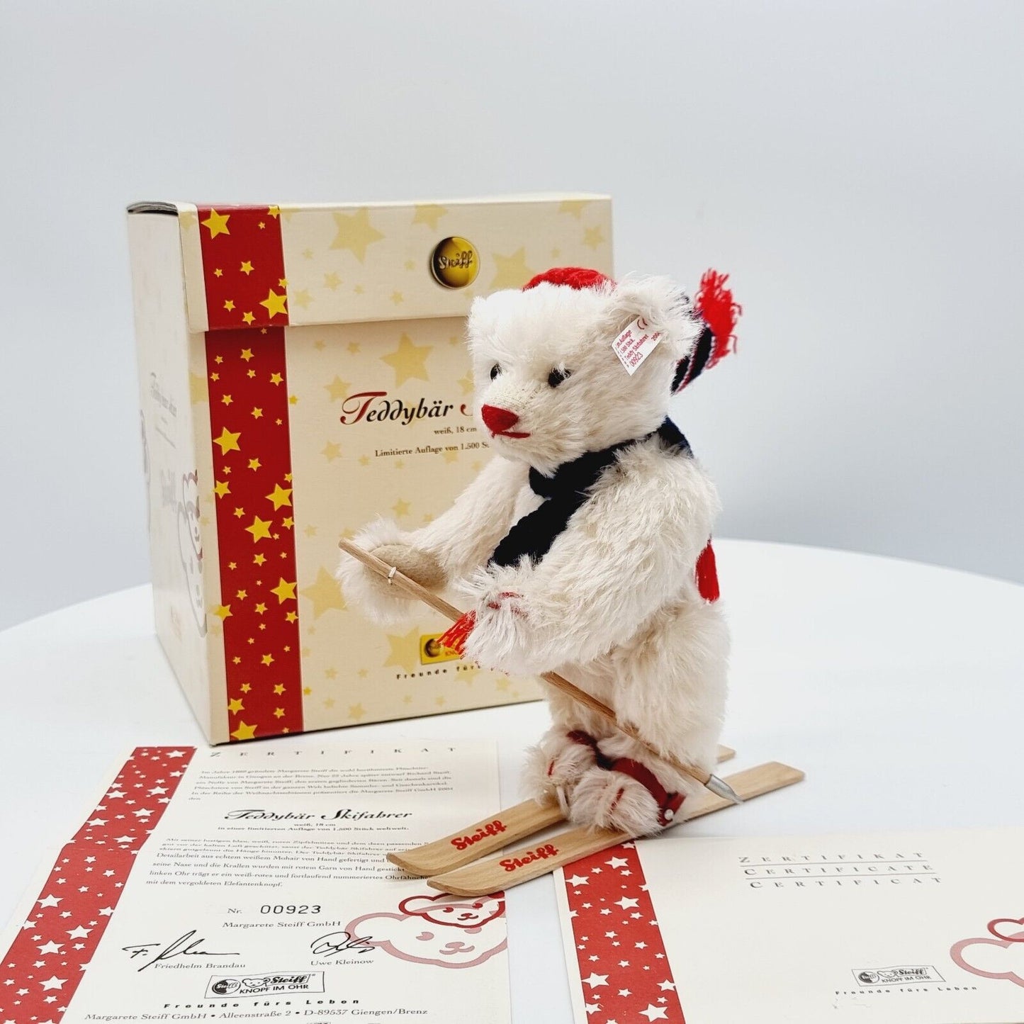 Steiff 037696 Teddybär Skifahrer weiß 18 cm limitiert 1500 Jahr 2004