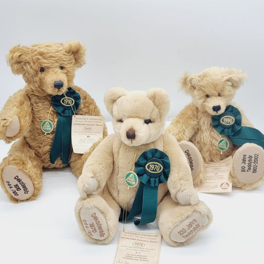 Hermann Set 3 Teddybären Dekadenbär 1910 + 1970 + 1990 limitiert