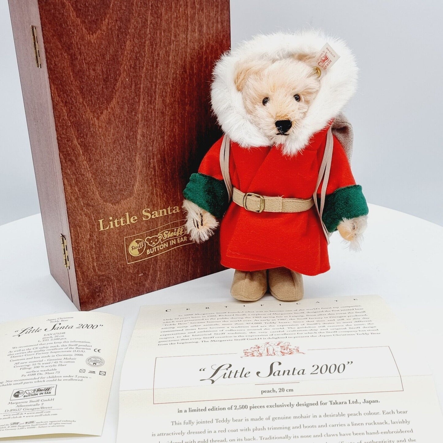 Steiff 675348 Teddybär Little Santa 2000 limitiert 2500 20 cm Mohair