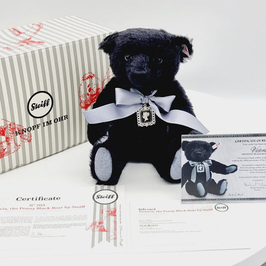 Steiff 690846 Danbury Mint Teddybär Schwarzer Einser Penny Black Bear 28 cm