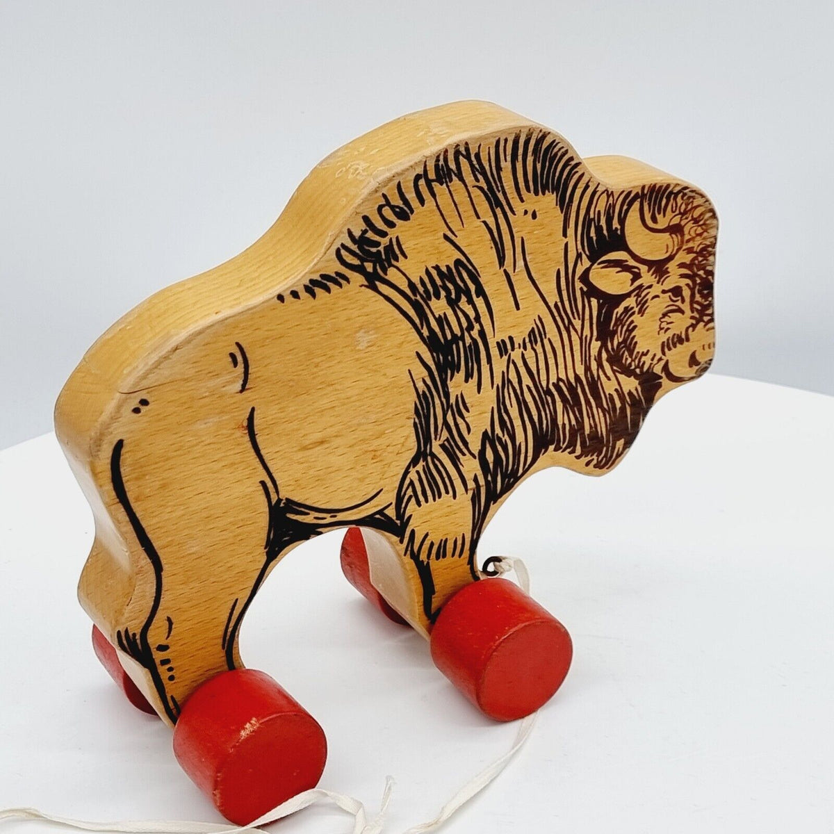 Steiff 8350/19 Bison auf Rädern 23 cm Nachzieh-Tier Buchenholz 1969 - 1974