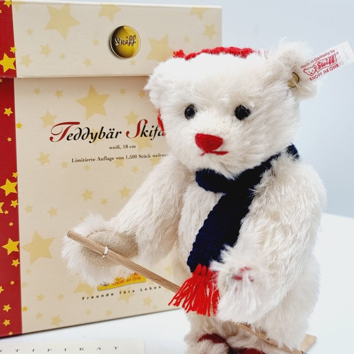 Steiff 037696 Teddybär Skifahrer weiß 18 cm limitiert 1500 Jahr 2004
