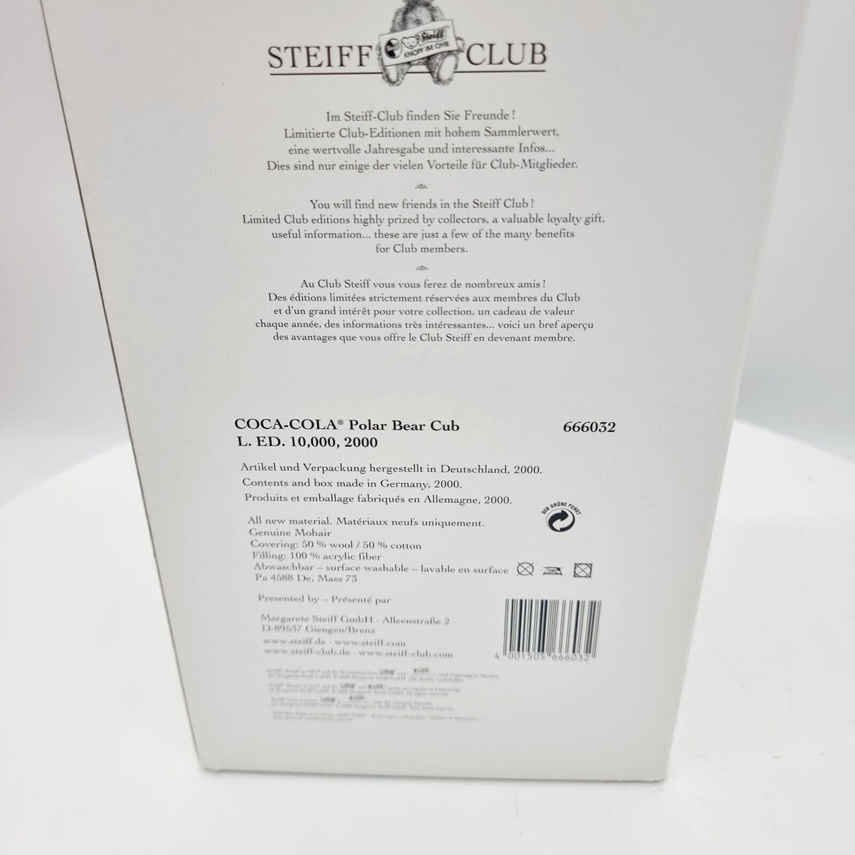 Steiff 666032 Coca Cola Polar Teddybär Cub limitiert 10000 Jahr 2000