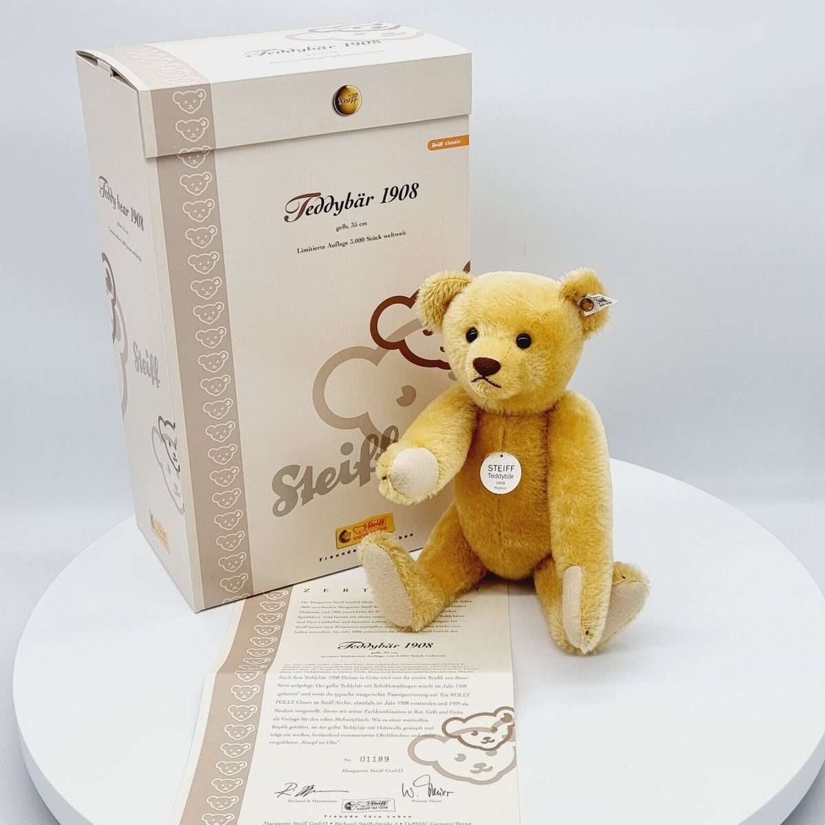 Steiff 406751 Teddybär 1908 Replica gelb limitiert 3000 35 cm Mohair