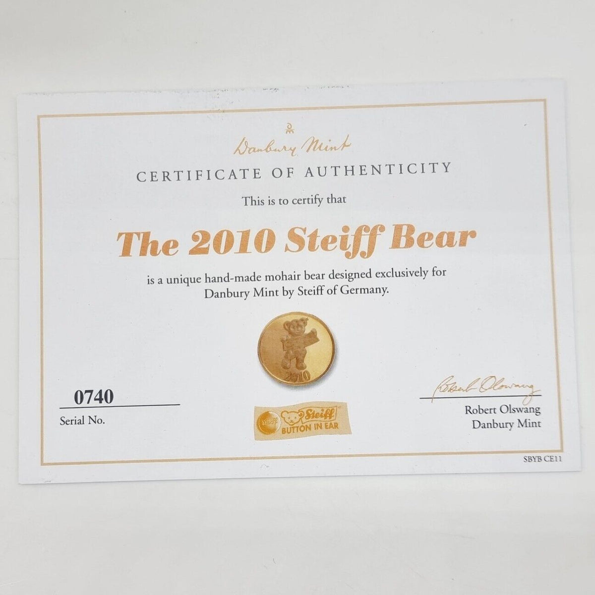 Steiff Danbury Mint 638452 Teddybär Year Bear 2010 limitiert 2010 30cm Mohair