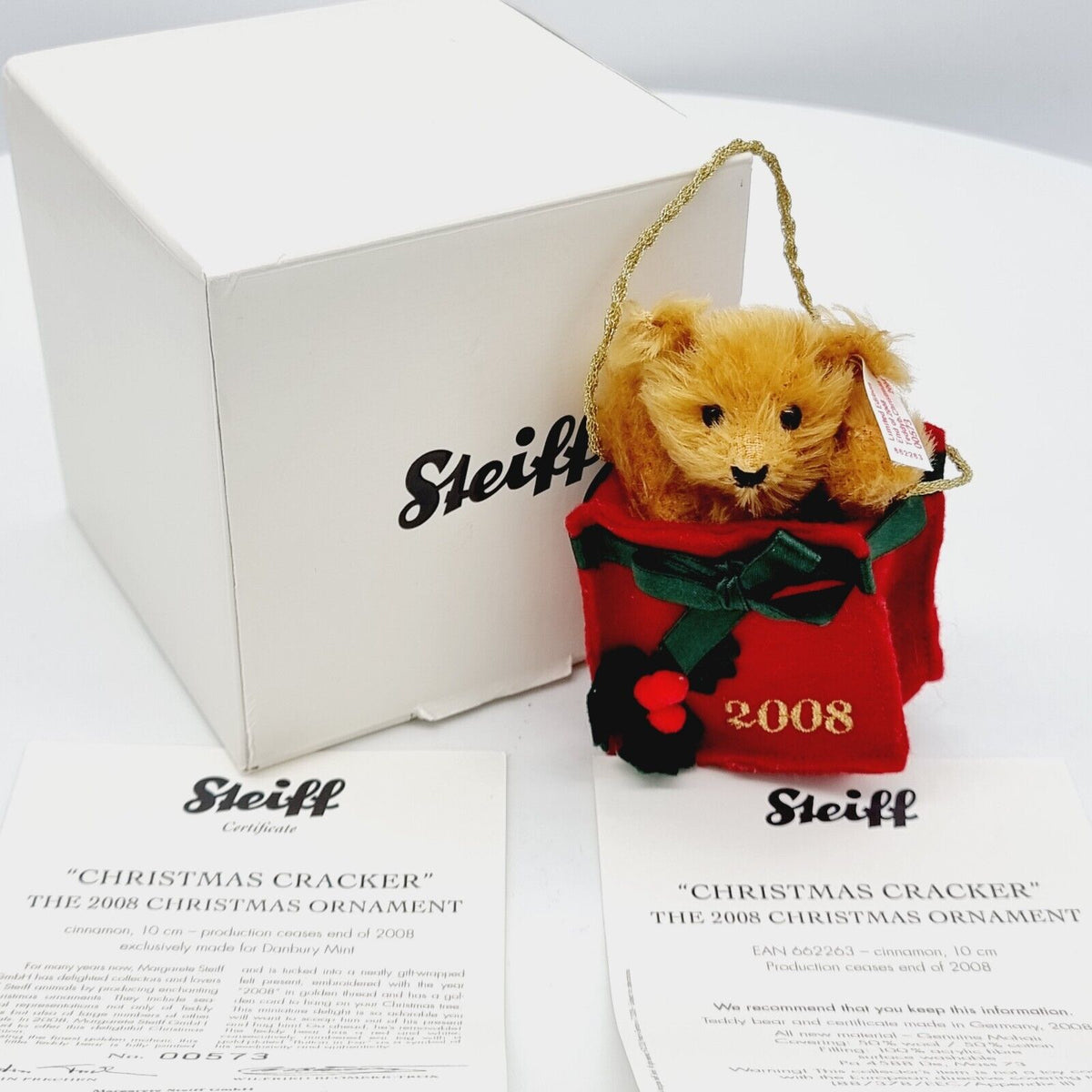 Steiff 662263 Christmas Cracker 2008 Teddybär Ornament 10 cm