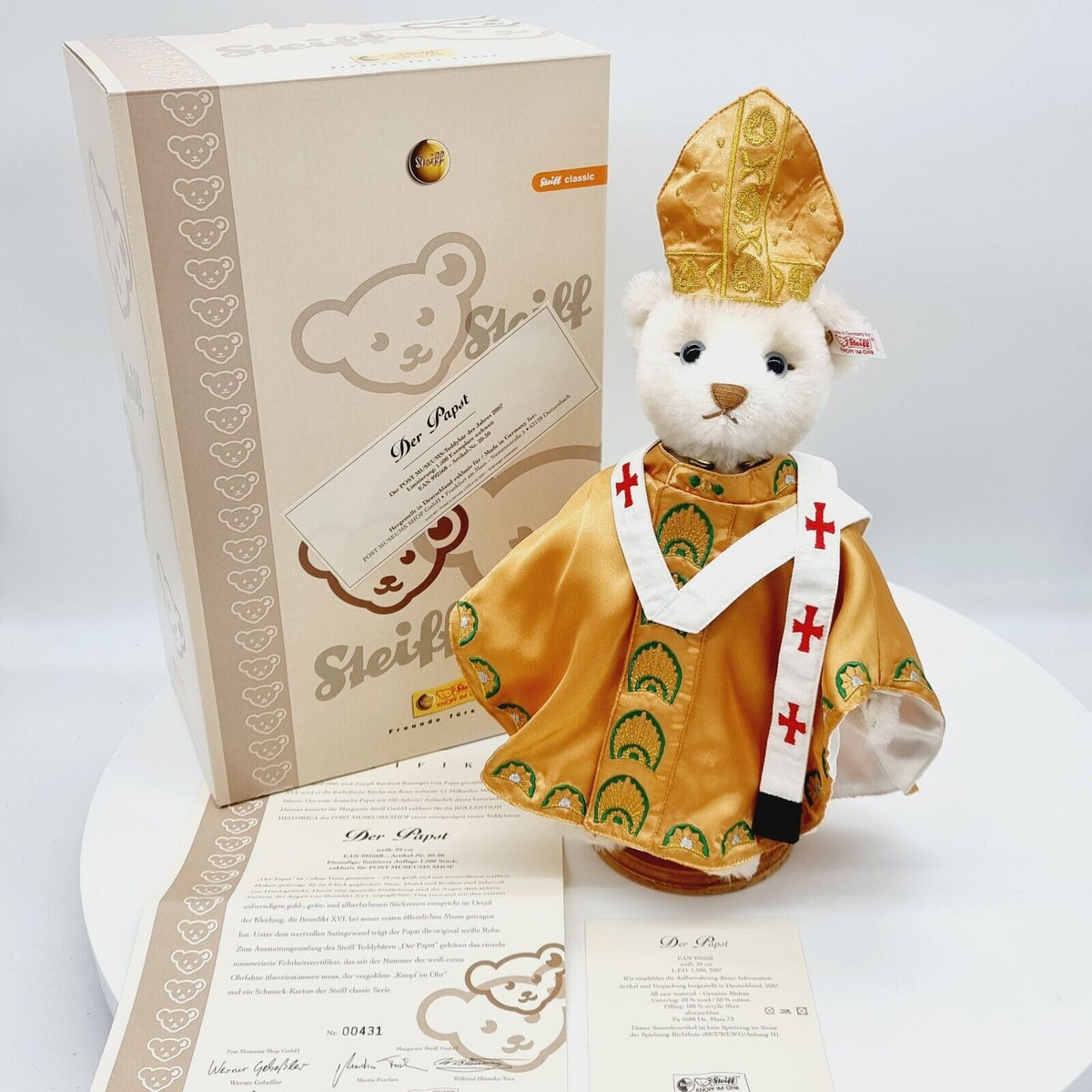 Steiff 992568 Teddybär Papst limitiert 1500 aus 2007 29 cm Mohair