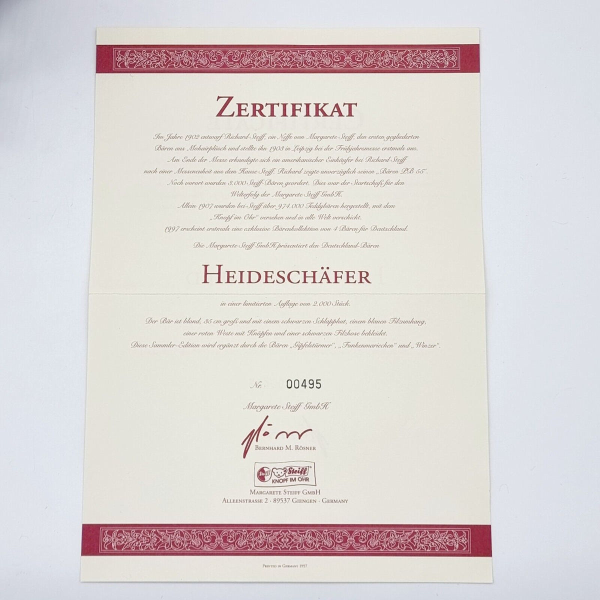 Steiff Heideschäfer Teddybär 35 cm 670107 limitiert 2000