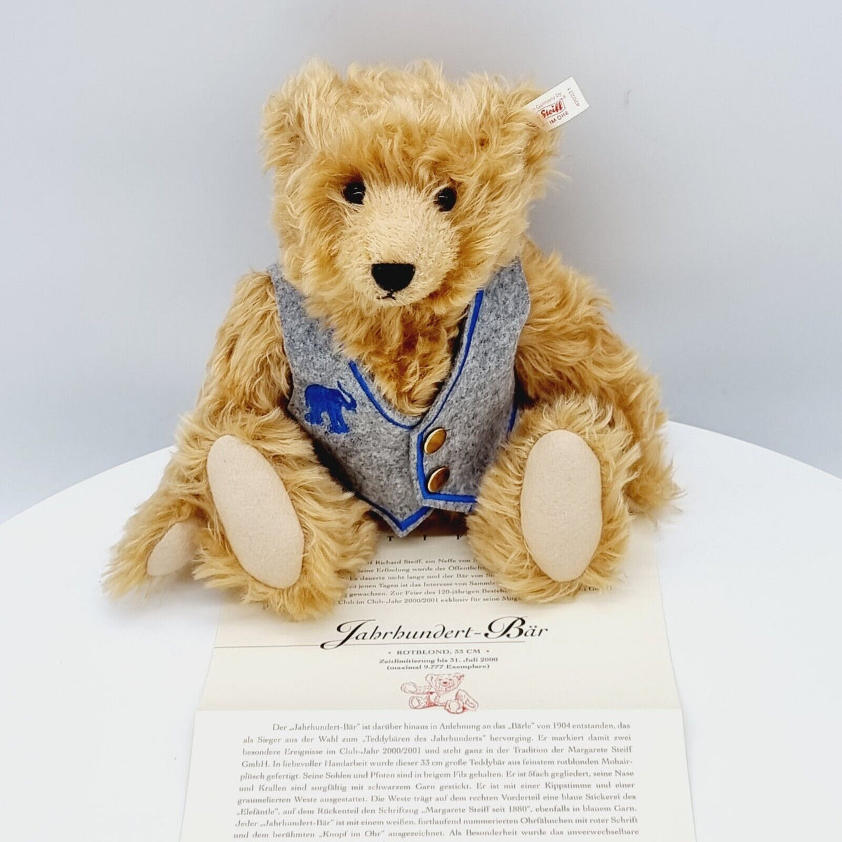 Steiff 420221 Teddybär Jahrhundert Bär Zeitlimitierung 200 rotblond 33 cm 2000