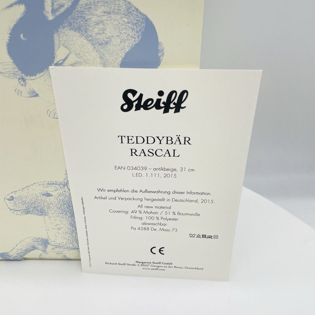 Steiff 034039 Teddybär Rascal limitiert 1111 aus 2015 31 cm Mohair