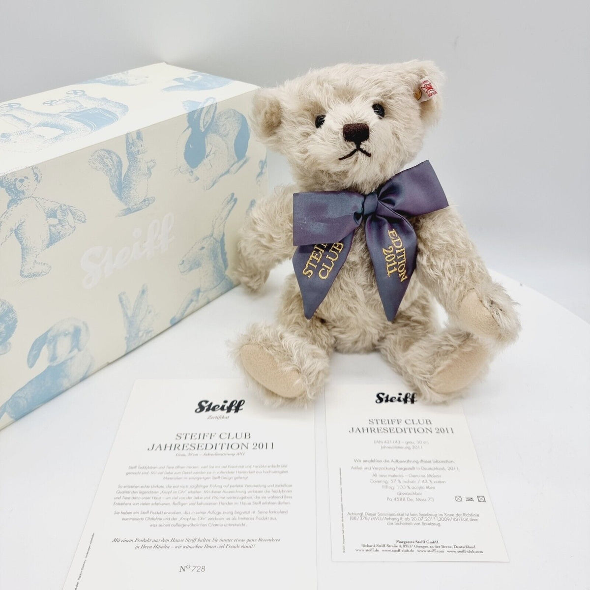 Steiff 421143 Club Teddybär Jahresedition 2011 limitiert 2011 30cm Mohair