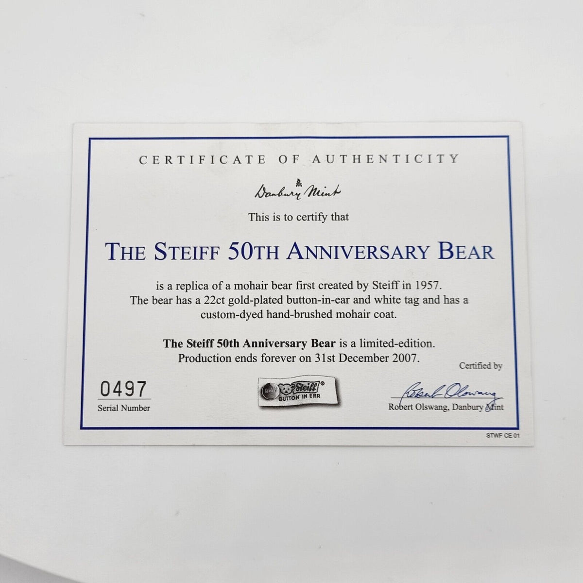 Steiff 662645 Teddybär Original 1957-2007 Zeitlimitierung aus 2007 35 cm Mohair