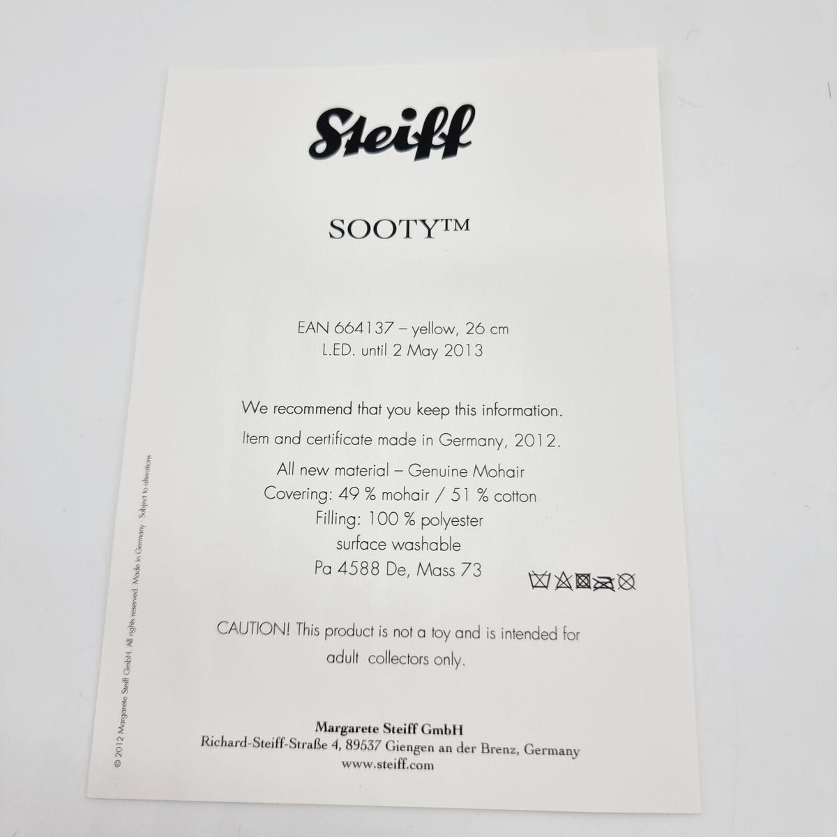 Steiff 664137 Sooty 26 cm limitiert Danbury Mint Jahr 2012