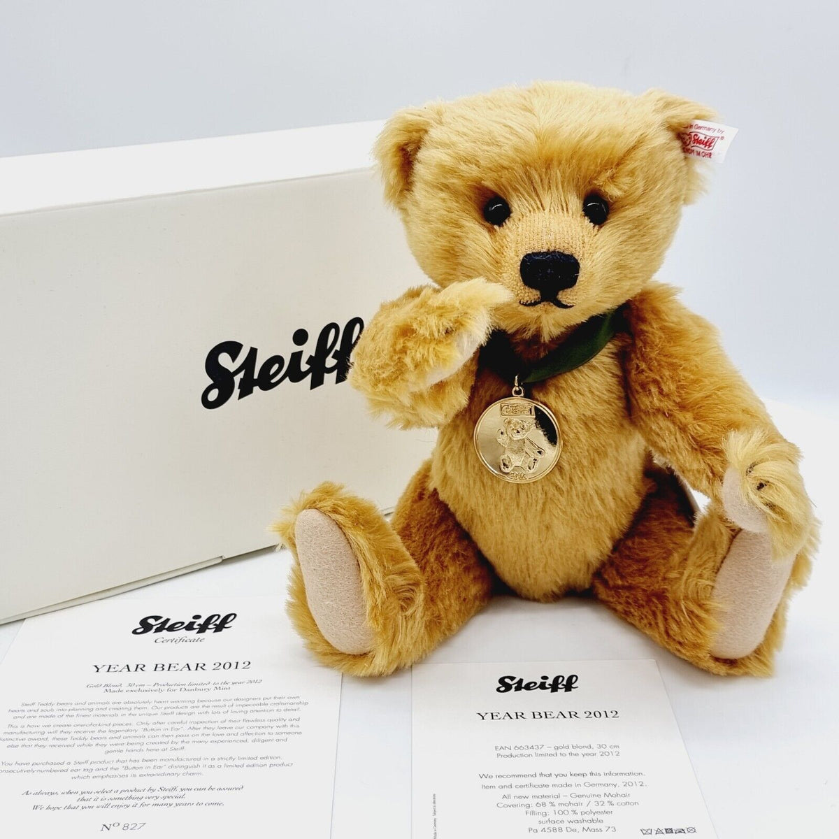 Steiff  663437 Danbury Mint Teddybär Year Bear 2012 limitiert 2012 30 cm Mohair