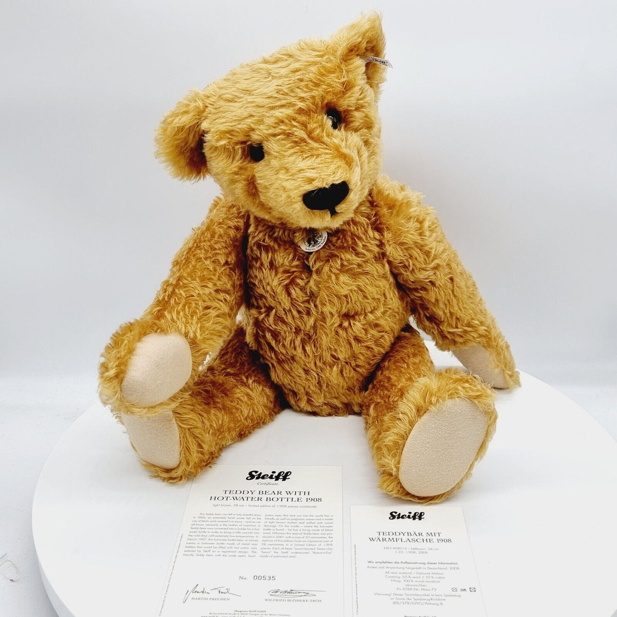 Steiff 408014 Teddybär mit Wärmflasche 1908 Replica limitiert 1908 58 cm Mohair