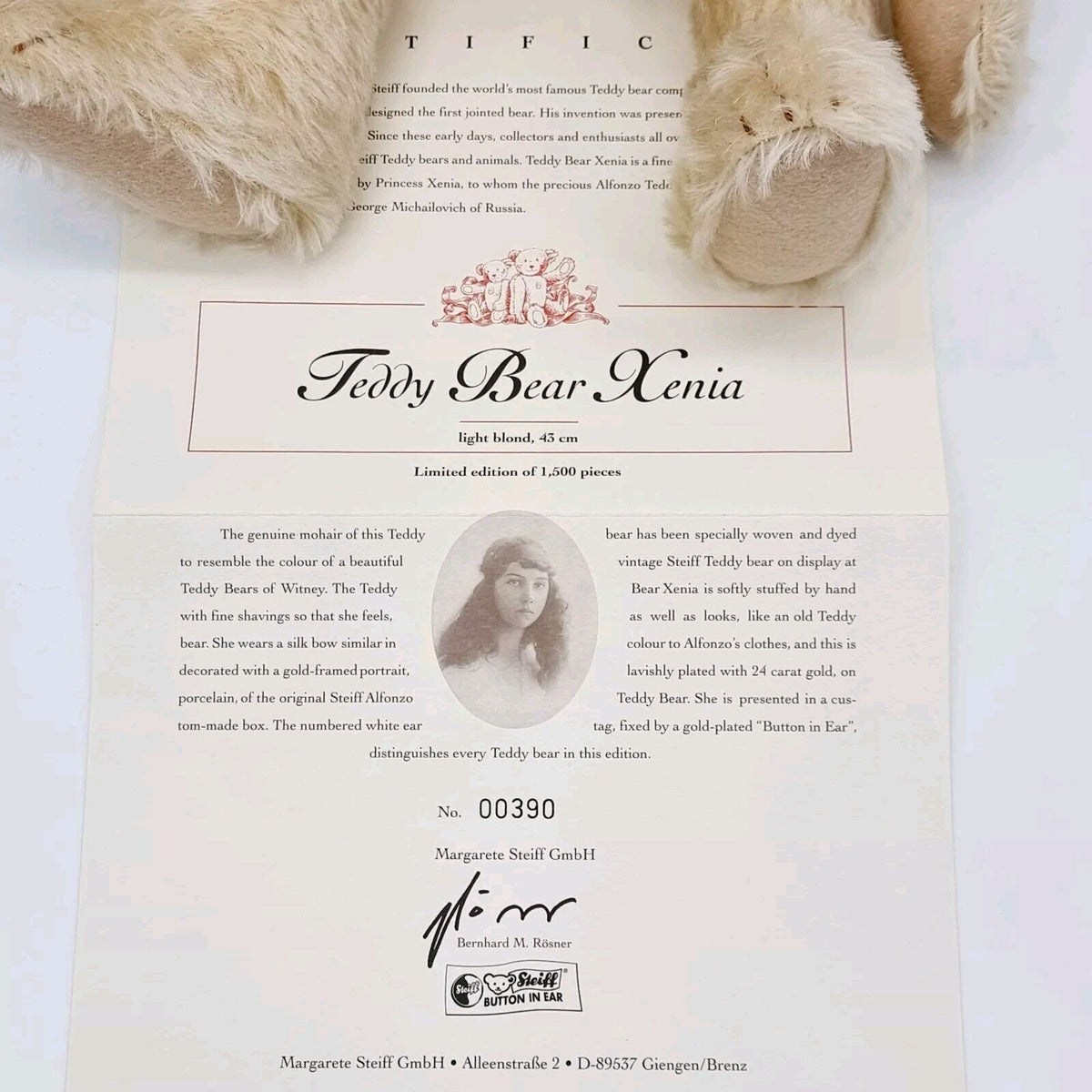 Steiff 660467 Xenia Teddybär hellblond limitiert 1500 Jahr 2001 Alfonzo Brosche
