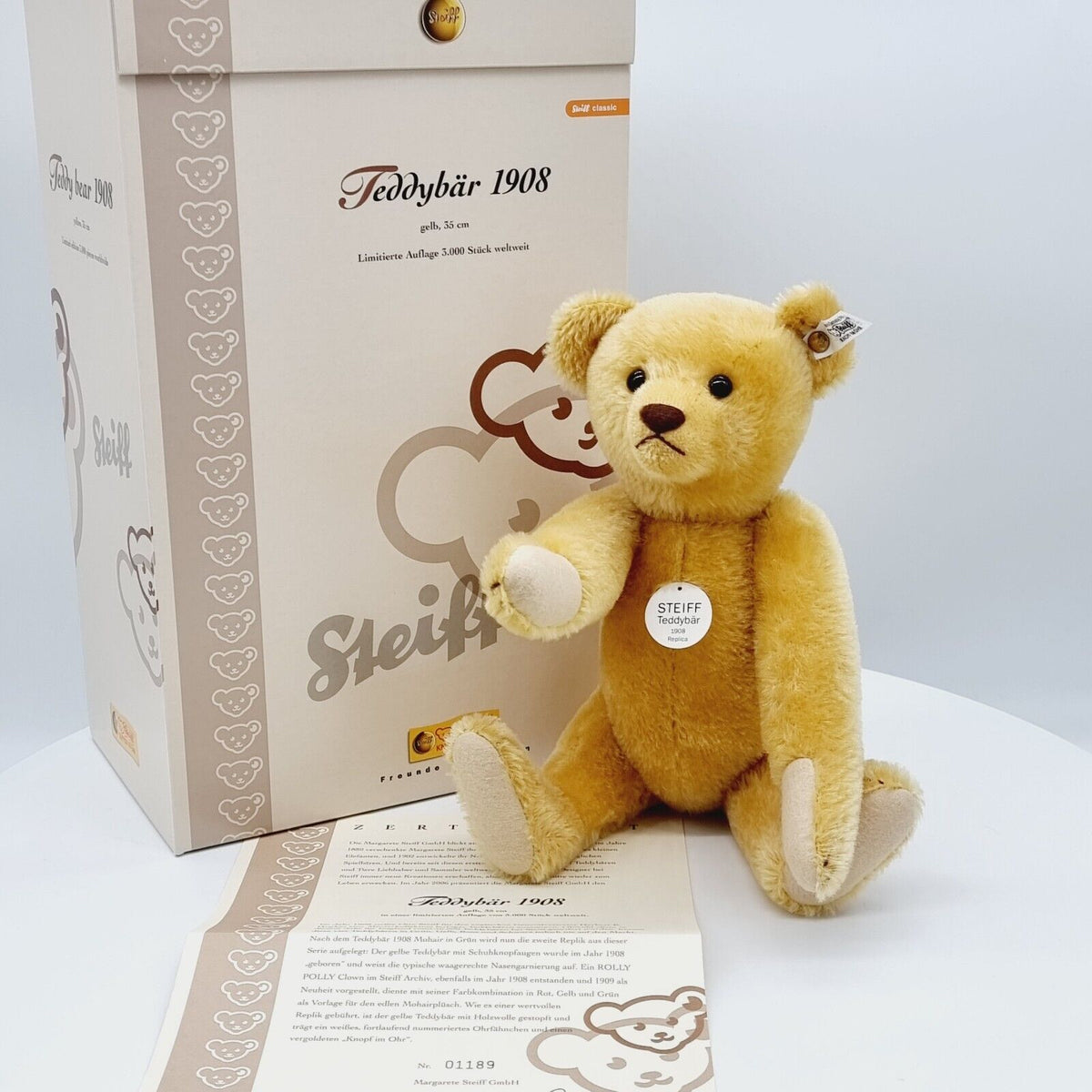 Steiff 406751 Teddybär 1908 Replica gelb limitiert 3000 35 cm Mohair
