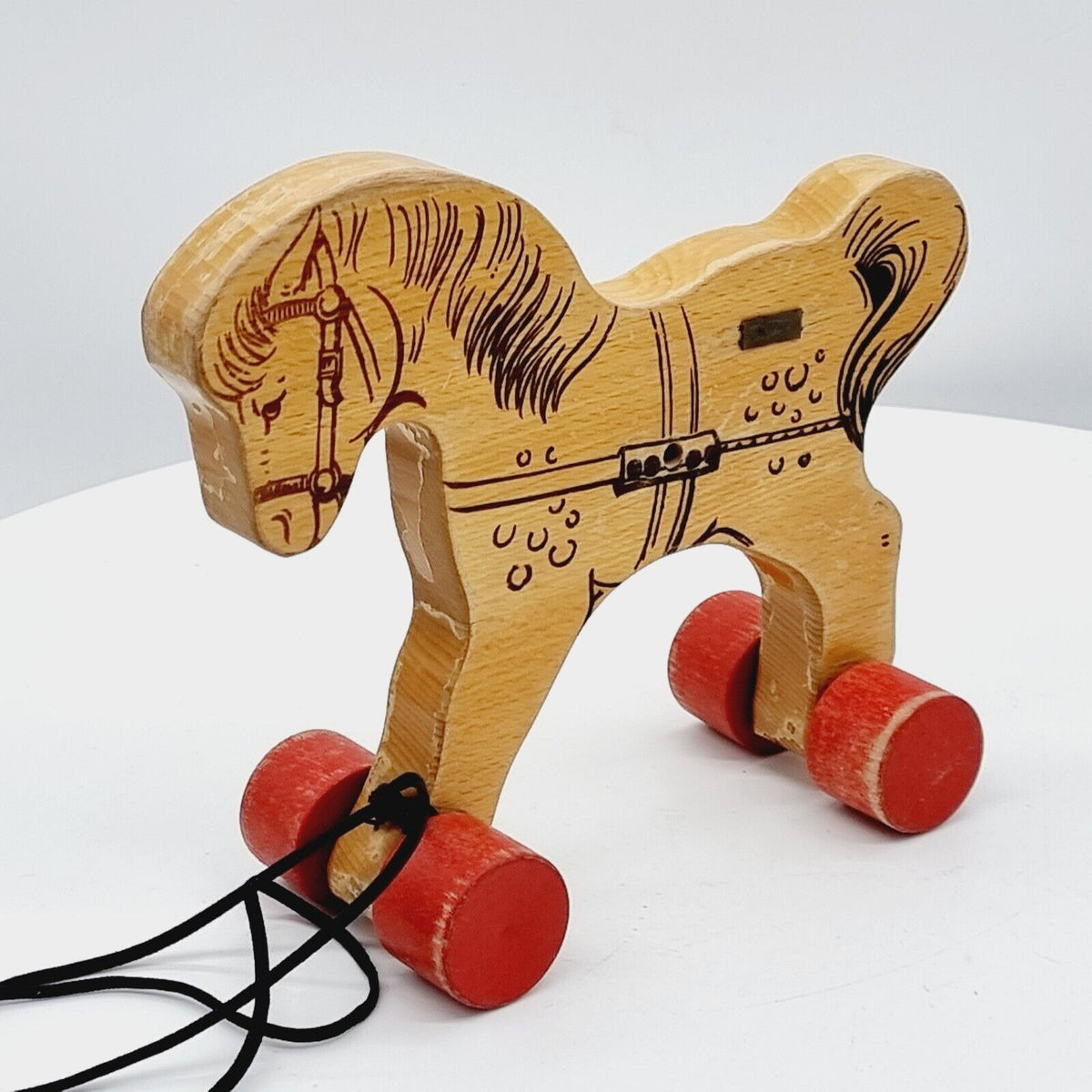 Steiff 8360/22 Holz-Pferd auf Rädern 24 cm 1969- 1974 Buchenholz Nachzieh-Tier