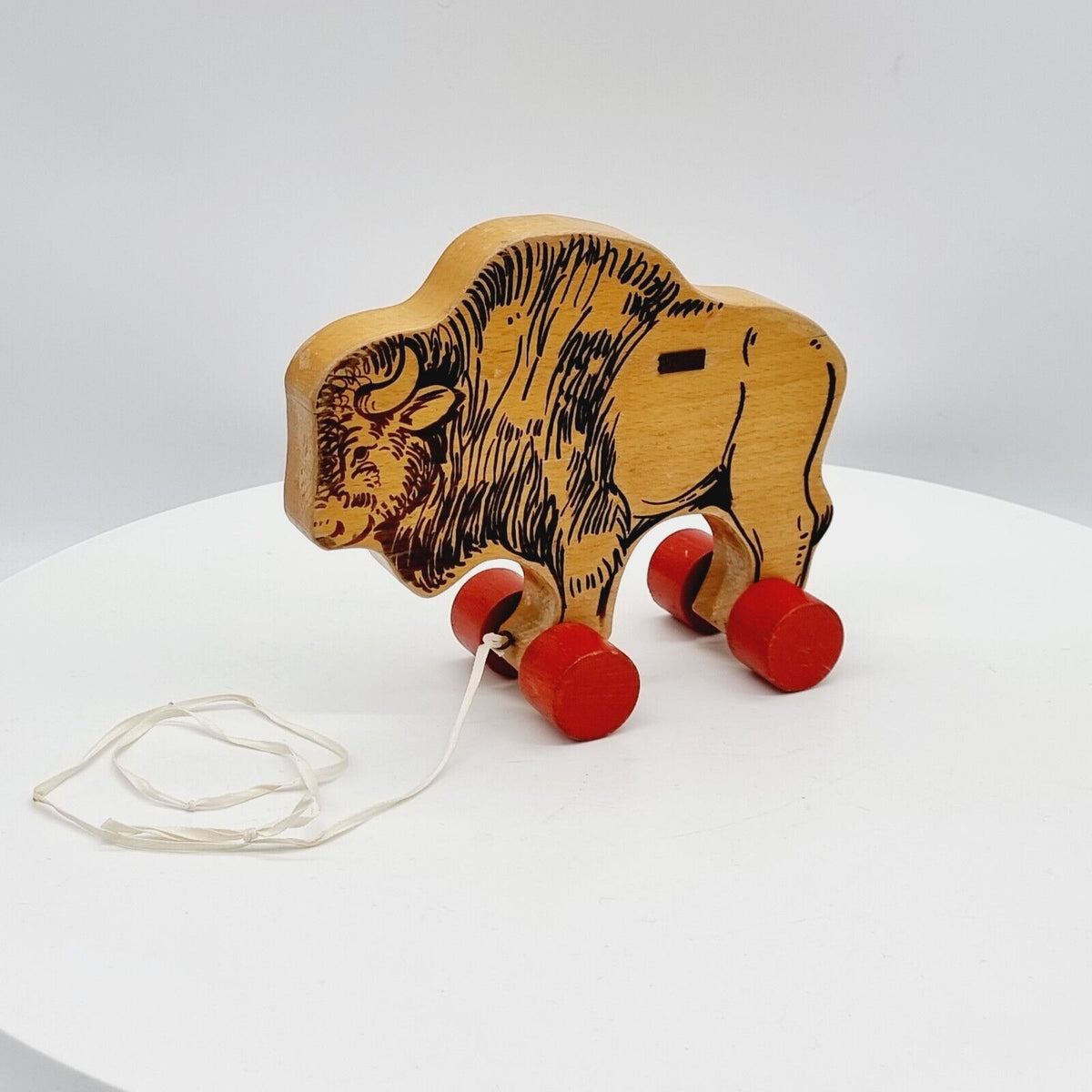 Steiff 8350/19 Bison auf Rädern 23 cm Nachzieh-Tier Buchenholz 1969 - 1974