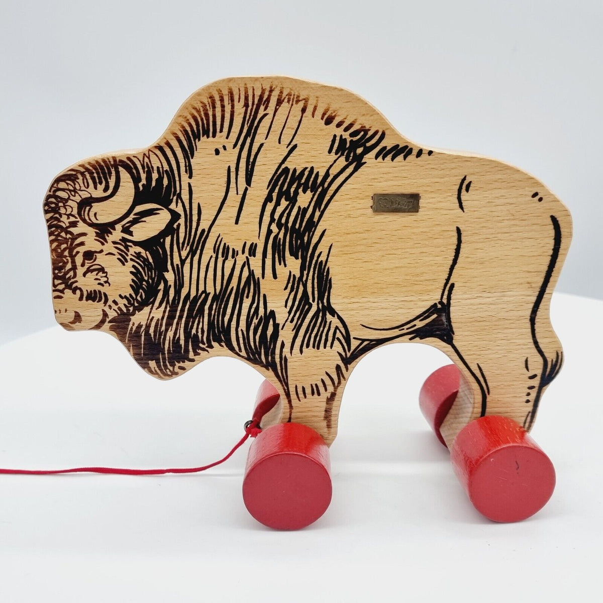 Steiff 8350/19 Bison auf Rädern 23 cm Nachzieh-Tier Buchenholz 1969 - 1974