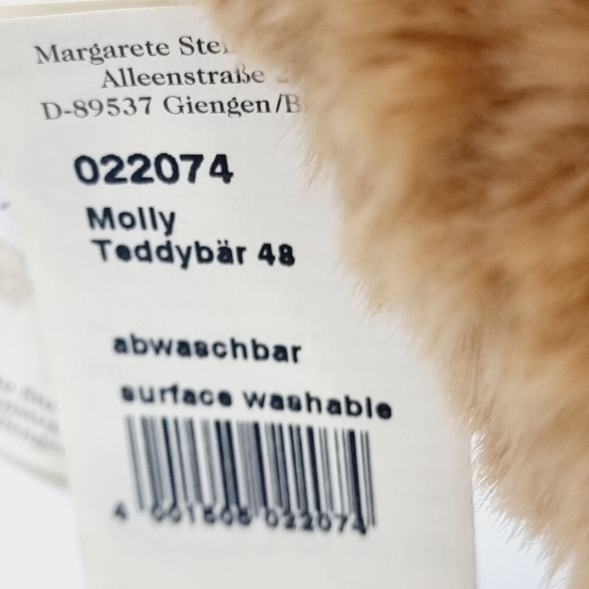 Steiff 022074 Teddybär Molly 40 cm inklusive Etikett Knopf Fahne Brustschild