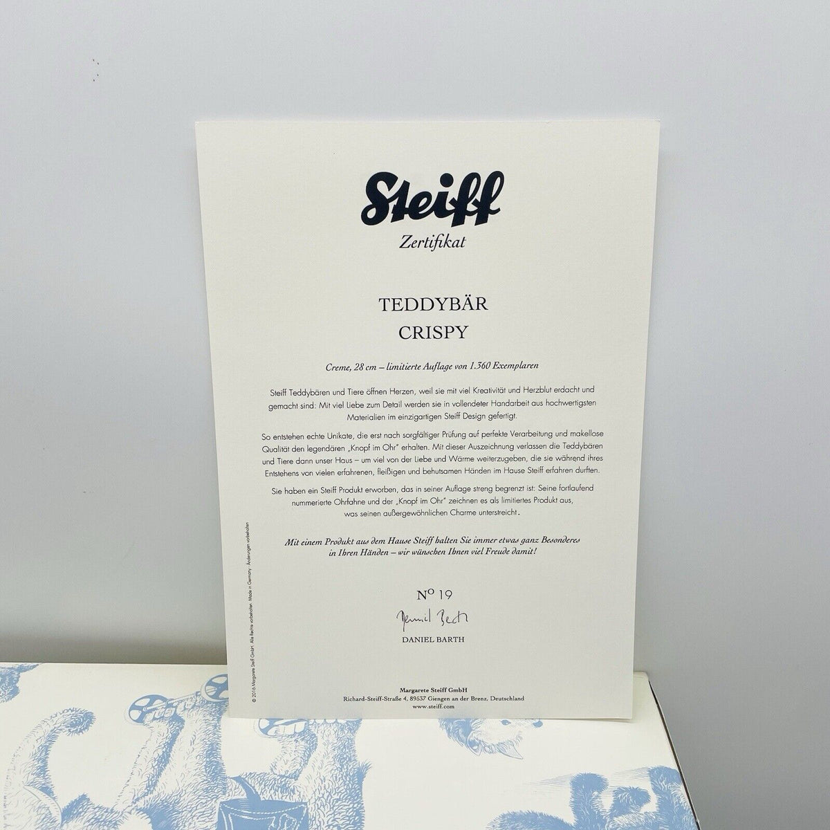 Steiff 021596 Teddybär Crispy limitiert 1360 aus 2016 28 cm Mohair