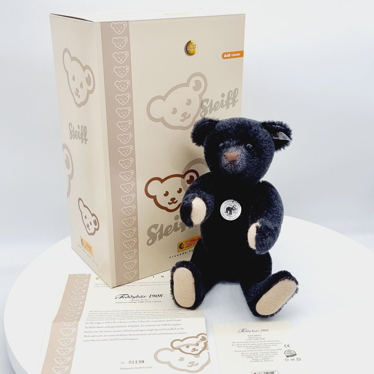 Steiff 408564 Teddybär 1908 Replica schwarz limitiert 3000 aus 2008 35 cm