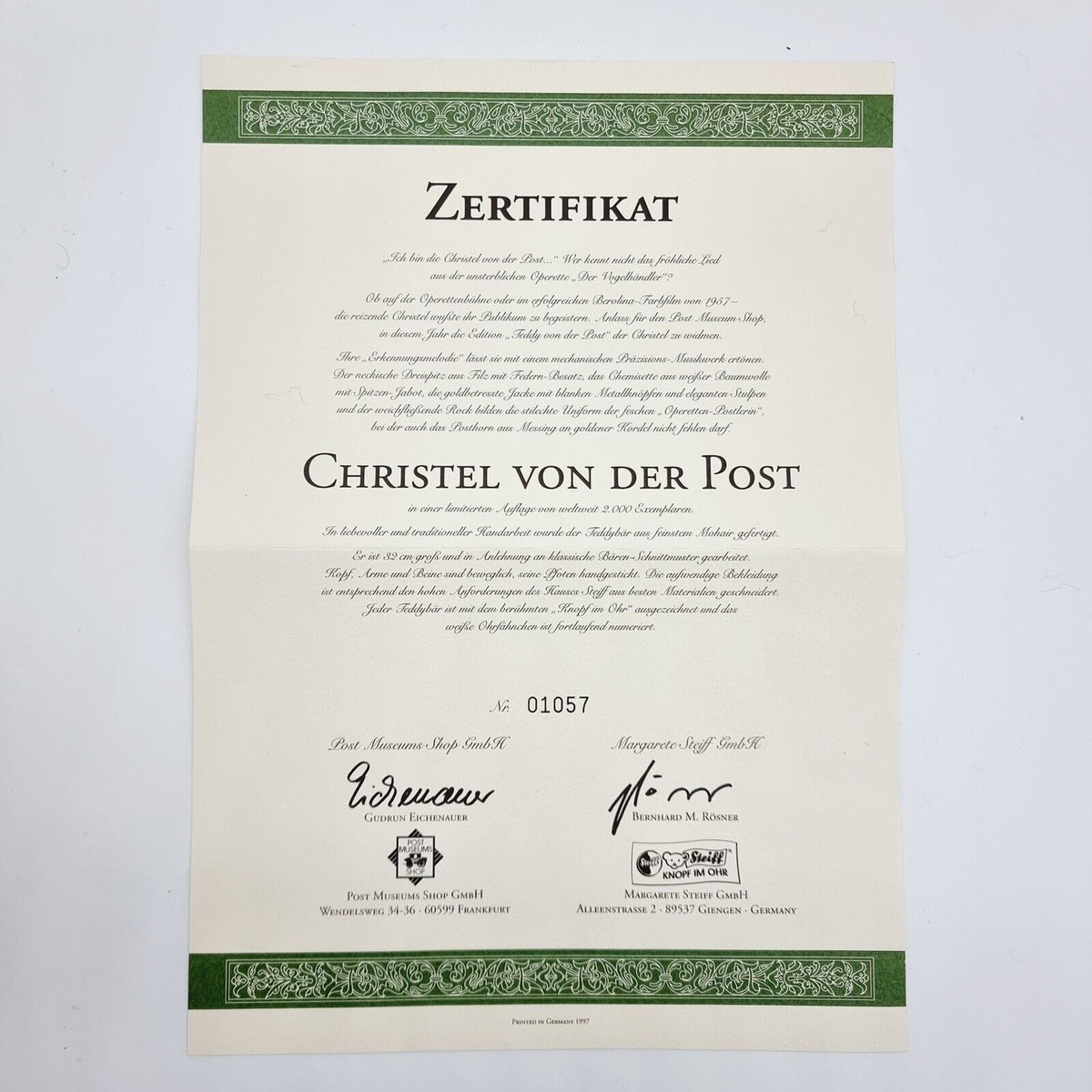 Steiff Christel von der Post 996627, 1998, limitiert auf 2000 Stk
