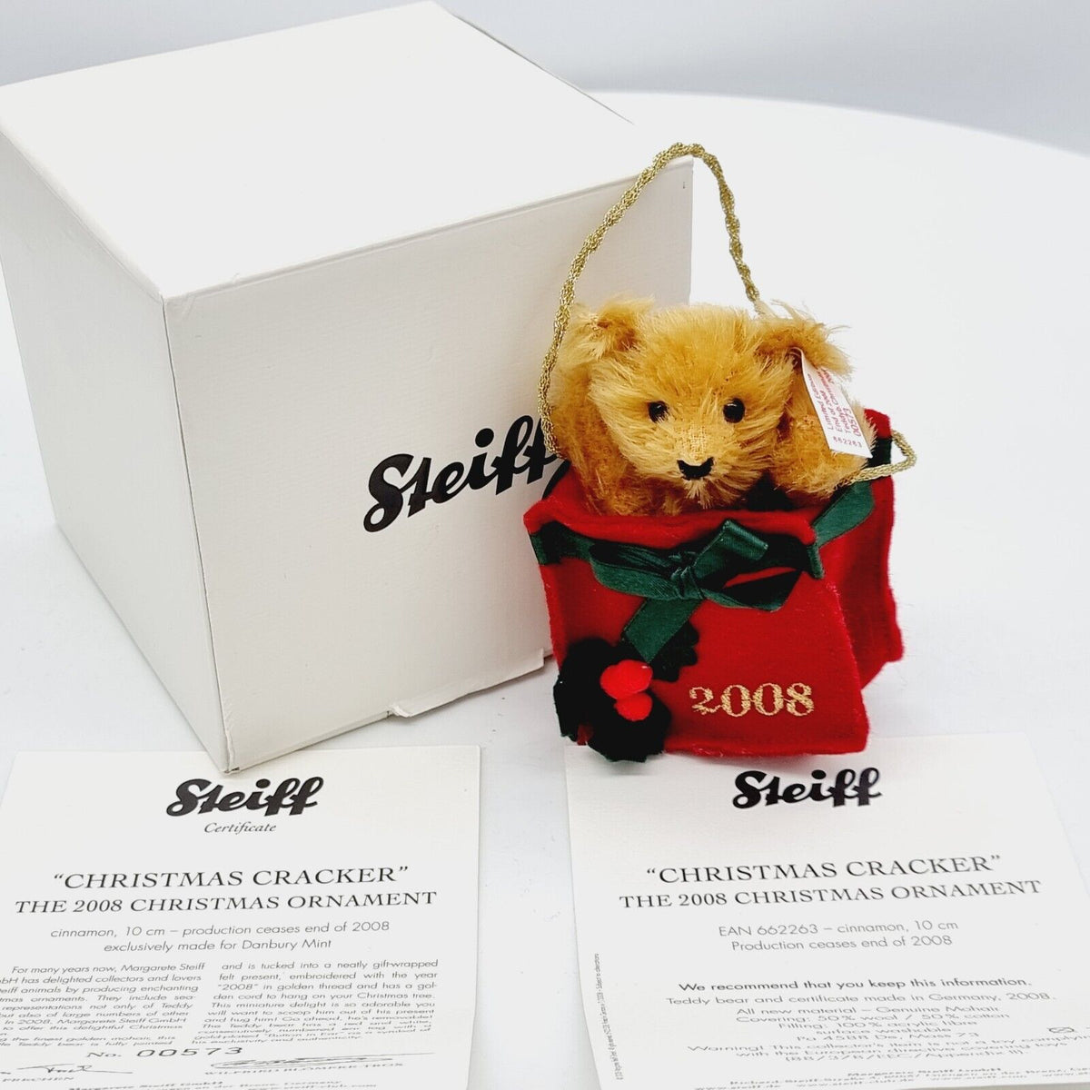 Steiff 662263 Christmas Cracker 2008 Teddybär Ornament 10 cm