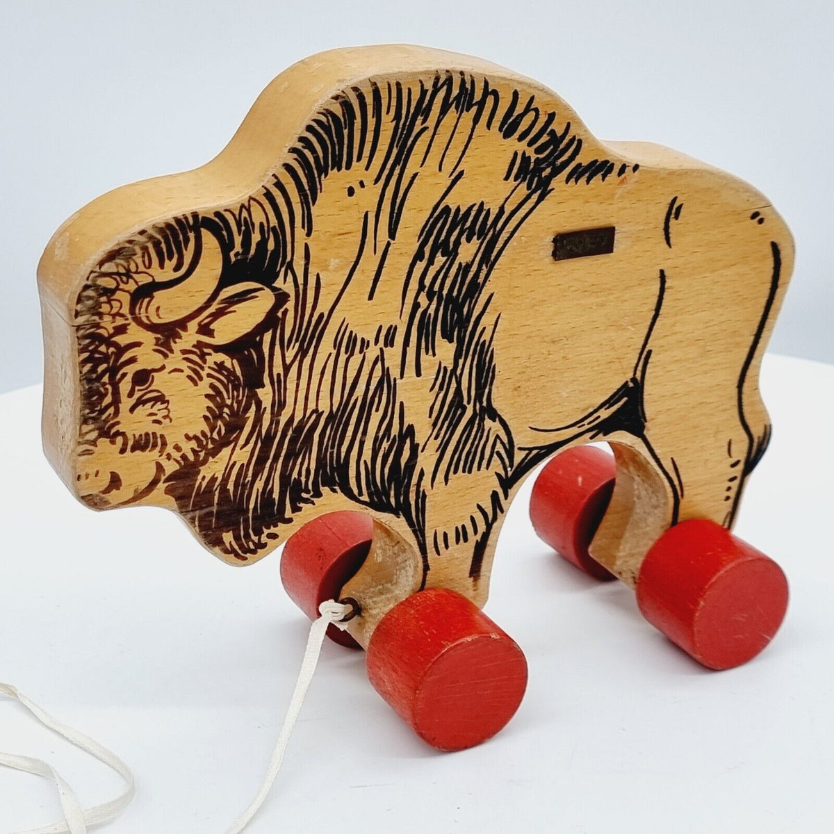 Steiff 8350/19 Bison auf Rädern 23 cm Nachzieh-Tier Buchenholz 1969 - 1974