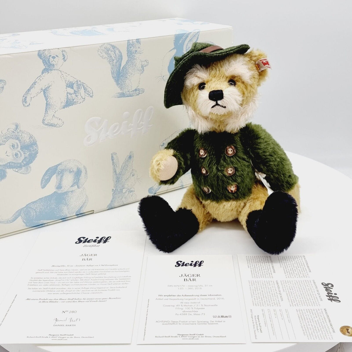 Steiff 674174 Teddybär Jäger 31 cm Mohair limitiert 1360 Jahr 2016