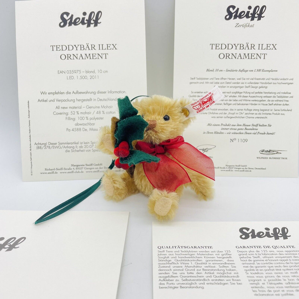 Steiff Teddybär Ilex Ornament 035975 limitiert 1500 aus 2011 10cm