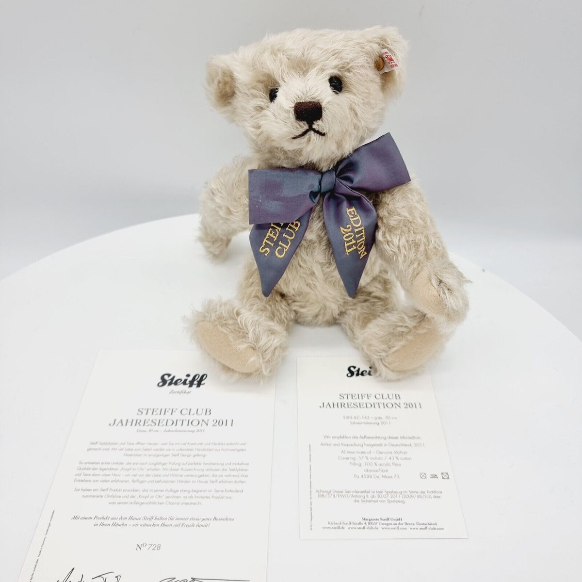 Steiff 421143 Club Teddybär Jahresedition 2011 limitiert 2011 30cm Mohair