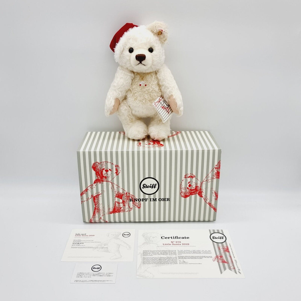 Steiff Teddybär Little Santa 2019 Crystal limitiert 1500 weiß 24 cm Mohair