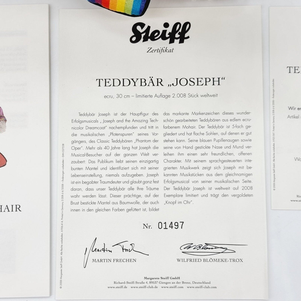 Steiff 037238 Classic Teddybär Joseph 30 cm limitiert 2008 Mohair