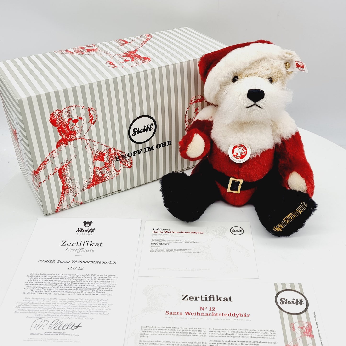 Nr. 12! Steiff 006029 Santa Weihnachtsteddybär 27 cm limitiert 1225 aus dem Steiff Archiv