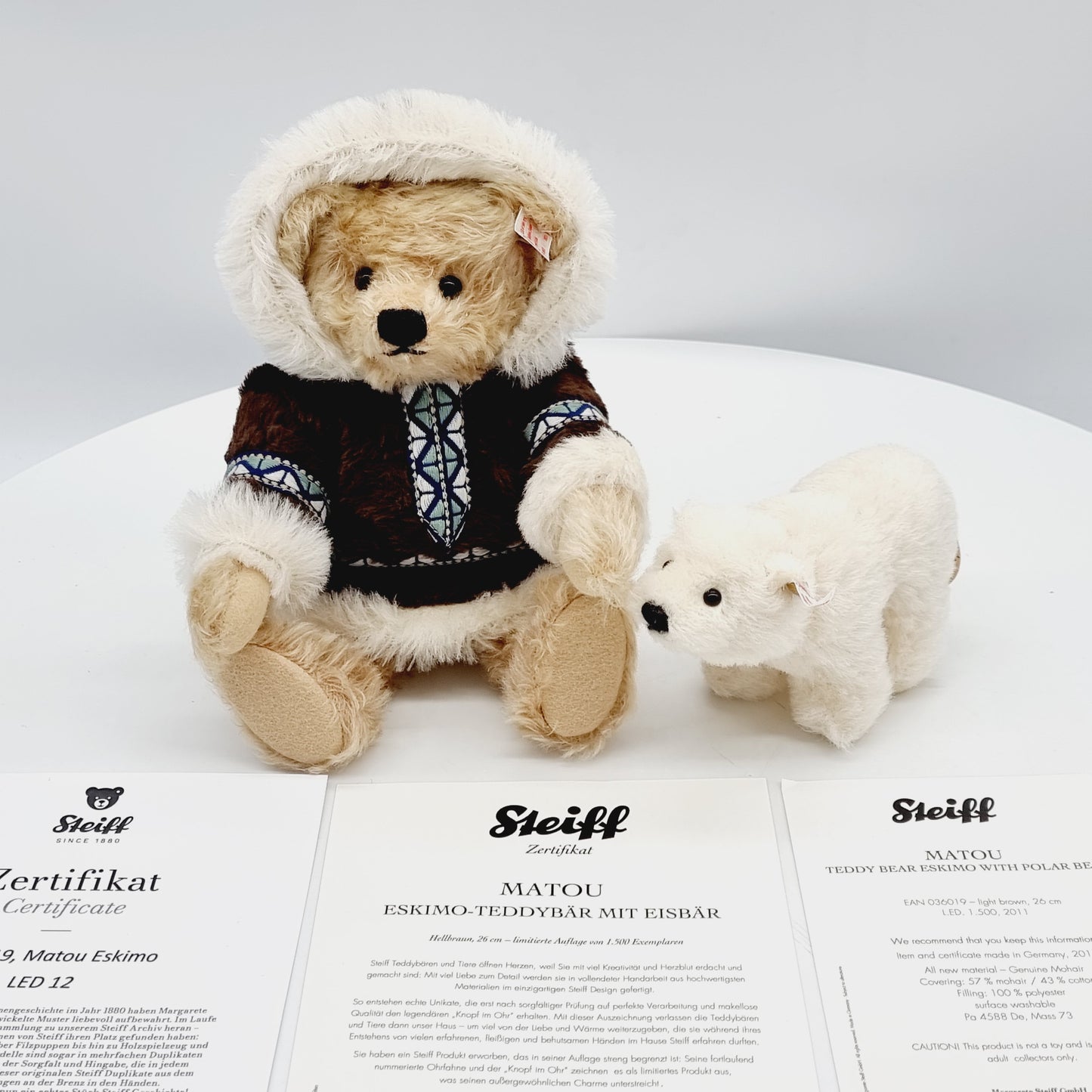 Nr. 12! Steiff 036019 Teddybär Matou Eskimo mit Eisbär 26 cm aus dem Steiff Archiv