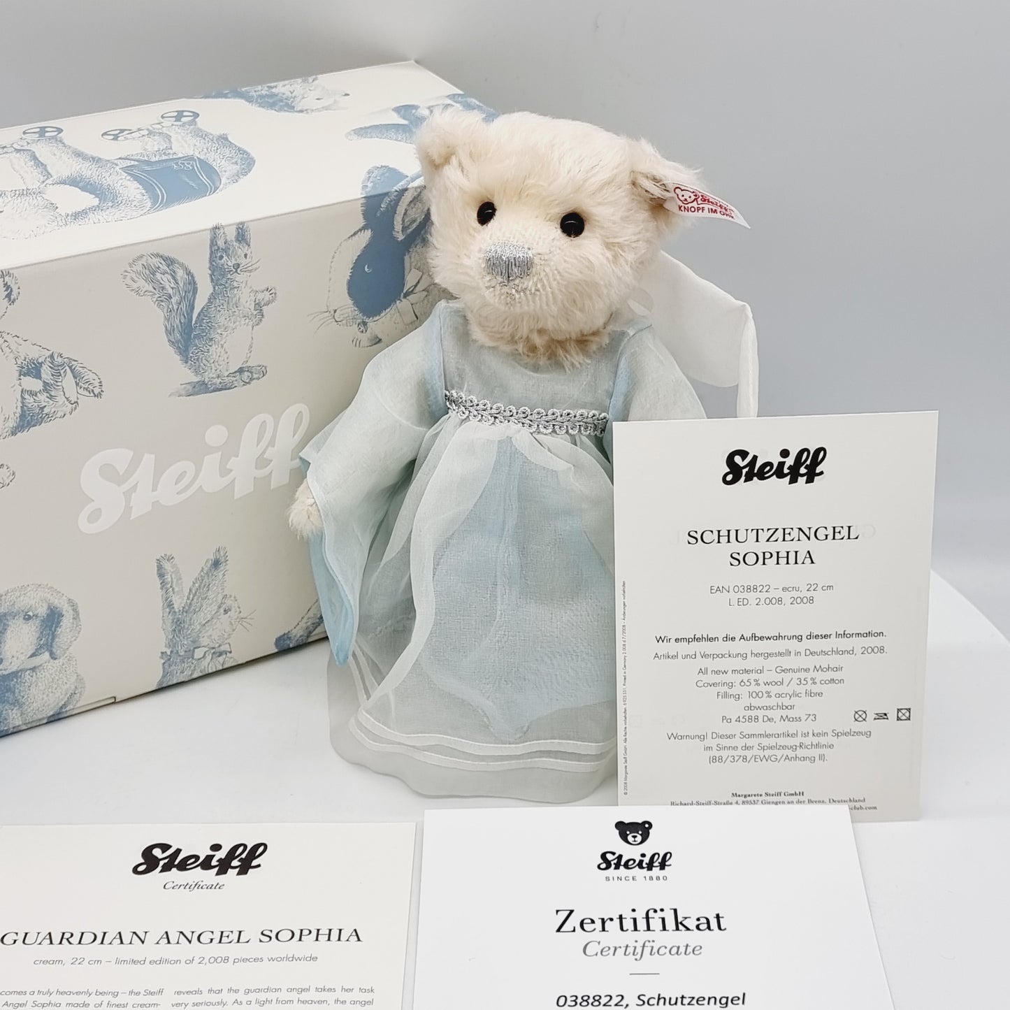 Nr. 12! Steiff 038822 Teddybär Engel Sophia Schutzengel limitiert 2008 22 cm aus dem Steiff Archiv